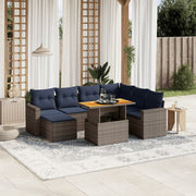 8 pcs conjunto sofás p/ jardim c/ almofadões vime PE cinzento