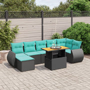 8 pcs conjunto de sofás p/ jardim c/ almofadões vime PE preto