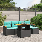 6 pcs conjunto de sofás p/ jardim c/ almofadões vime PE preto