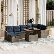 8 pcs conjunto sofás p/ jardim c/ almofadões vime PE cinzento