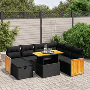 8 pcs conjunto sofás de jardim com almofadões vime PE preto