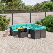 9 pcs conjunto de sofás p/ jardim c/ almofadões vime PE preto