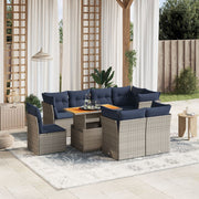 9 pcs conjunto sofás p/ jardim c/ almofadões vime PE cinzento