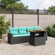 5 pcs conjunto de sofás p/ jardim c/ almofadões vime PE preto