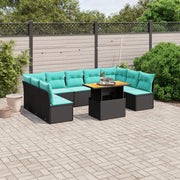 10 pcs conjunto de sofás p/ jardim c/ almofadões vime PE preto