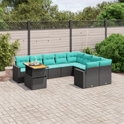 10 pcs conjunto de sofás p/ jardim c/ almofadões vime PE preto