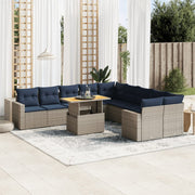 11 pcs conjunto sofás de jardim c/ almofadões vime PE cinzento