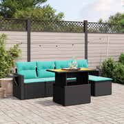 6 pcs conjunto de sofás p/ jardim c/ almofadões vime PE preto