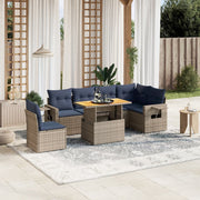 7 pcs conjunto sofás p/ jardim c/ almofadões vime PE cinzento