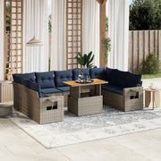 10 pcs conjunto sofás p/ jardim c/ almofadões vime PE cinzento