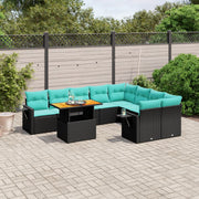 10 pcs conjunto de sofás p/ jardim c/ almofadões vime PE preto