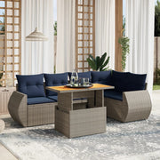 6 pcs conjunto sofás p/ jardim c/ almofadões vime PE cinzento