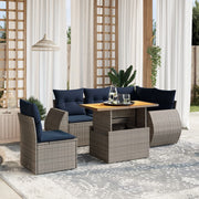 6 pcs conjunto sofás p/ jardim c/ almofadões vime PE cinzento