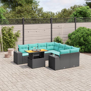 9 pcs conjunto de sofás p/ jardim c/ almofadões vime PE preto