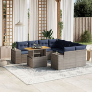 9 pcs conjunto sofás p/ jardim c/ almofadões vime PE cinzento