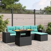 6 pcs conjunto de sofás p/ jardim c/ almofadões vime PE preto