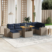 8 pcs conjunto sofás p/ jardim c/ almofadões vime PE cinzento