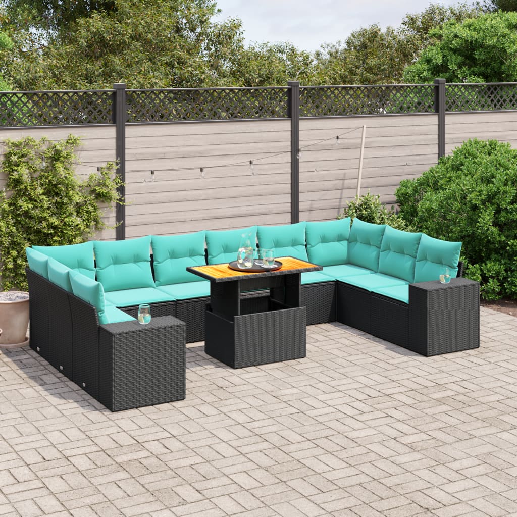 11 pcs conjunto sofás de jardim c/ almofadões vime PE preto