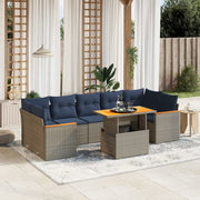 8 pcs conjunto sofás p/ jardim c/ almofadões vime PE cinzento