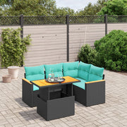 5 pcs conjunto de sofás p/ jardim c/ almofadões vime PE preto