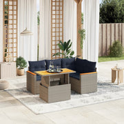 5 pcs conjunto sofás p/ jardim c/ almofadões vime PE cinzento