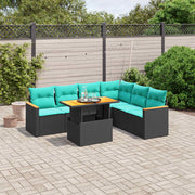 7 pcs conjunto de sofás p/ jardim c/ almofadões vime PE preto