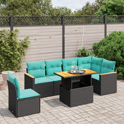 7 pcs conjunto de sofás p/ jardim c/ almofadões vime PE preto