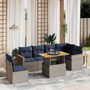 7 pcs conjunto sofás p/ jardim c/ almofadões vime PE cinzento