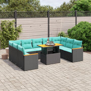 10 pcs conjunto de sofás p/ jardim c/ almofadões vime PE preto