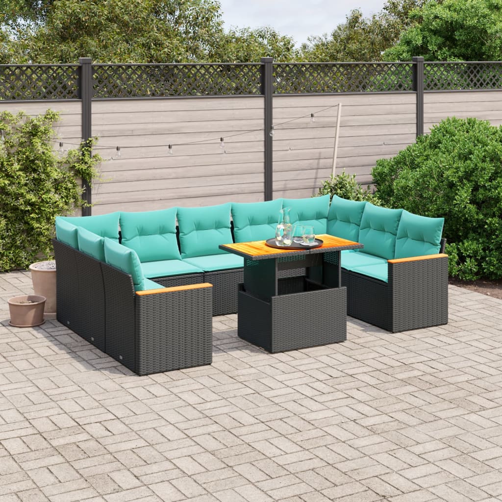 11 pcs conjunto sofás de jardim c/ almofadões vime PE preto