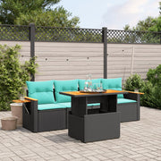 5 pcs conjunto de sofás p/ jardim c/ almofadões vime PE preto