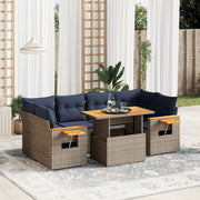 7 pcs conjunto sofás p/ jardim c/ almofadões vime PE cinzento