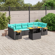 8 pcs conjunto de sofás p/ jardim c/ almofadões vime PE preto