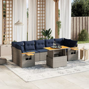 8 pcs conjunto sofás p/ jardim c/ almofadões vime PE cinzento