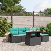 6 pcs conjunto de sofás p/ jardim c/ almofadões vime PE preto