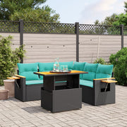 6 pcs conjunto de sofás p/ jardim c/ almofadões vime PE preto