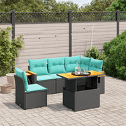 6 pcs conjunto de sofás p/ jardim c/ almofadões vime PE preto