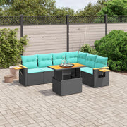 7 pcs conjunto de sofás p/ jardim c/ almofadões vime PE preto