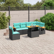 7 pcs conjunto de sofás p/ jardim c/ almofadões vime PE preto