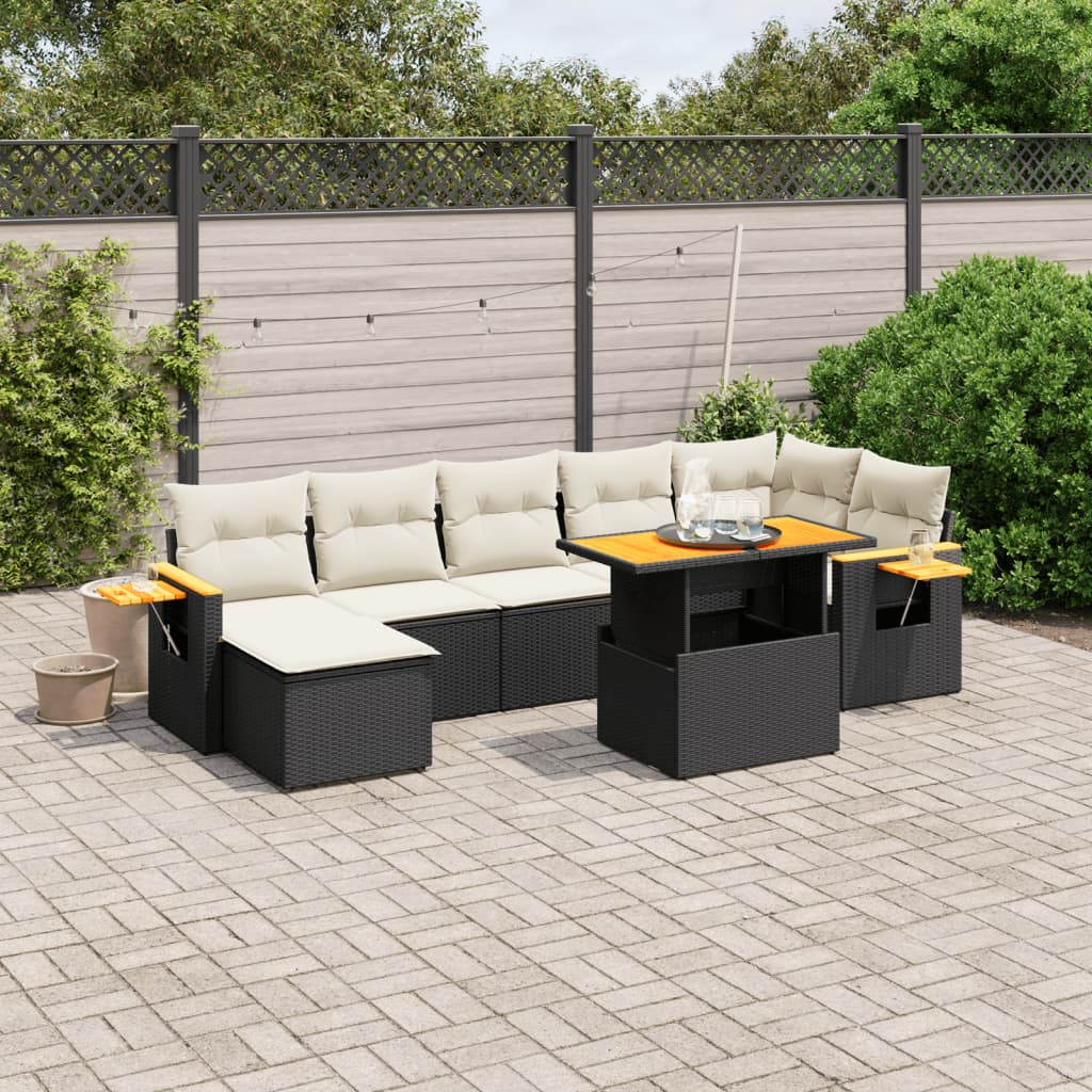 8 pcs conjunto sofás de jardim com almofadões vime PE preto