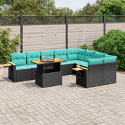10 pcs conjunto de sofás p/ jardim c/ almofadões vime PE preto