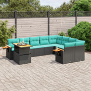 10 pcs conjunto de sofás p/ jardim c/ almofadões vime PE preto
