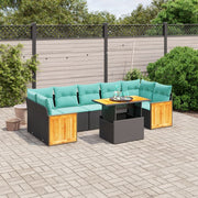 8 pcs conjunto de sofás p/ jardim c/ almofadões vime PE preto