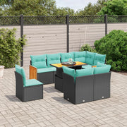 9 pcs conjunto de sofás p/ jardim c/ almofadões vime PE preto