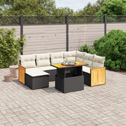 8 pcs conjunto sofás de jardim com almofadões vime PE preto