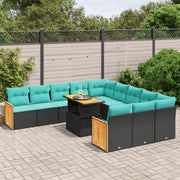 11 pcs conjunto sofás de jardim c/ almofadões vime PE preto