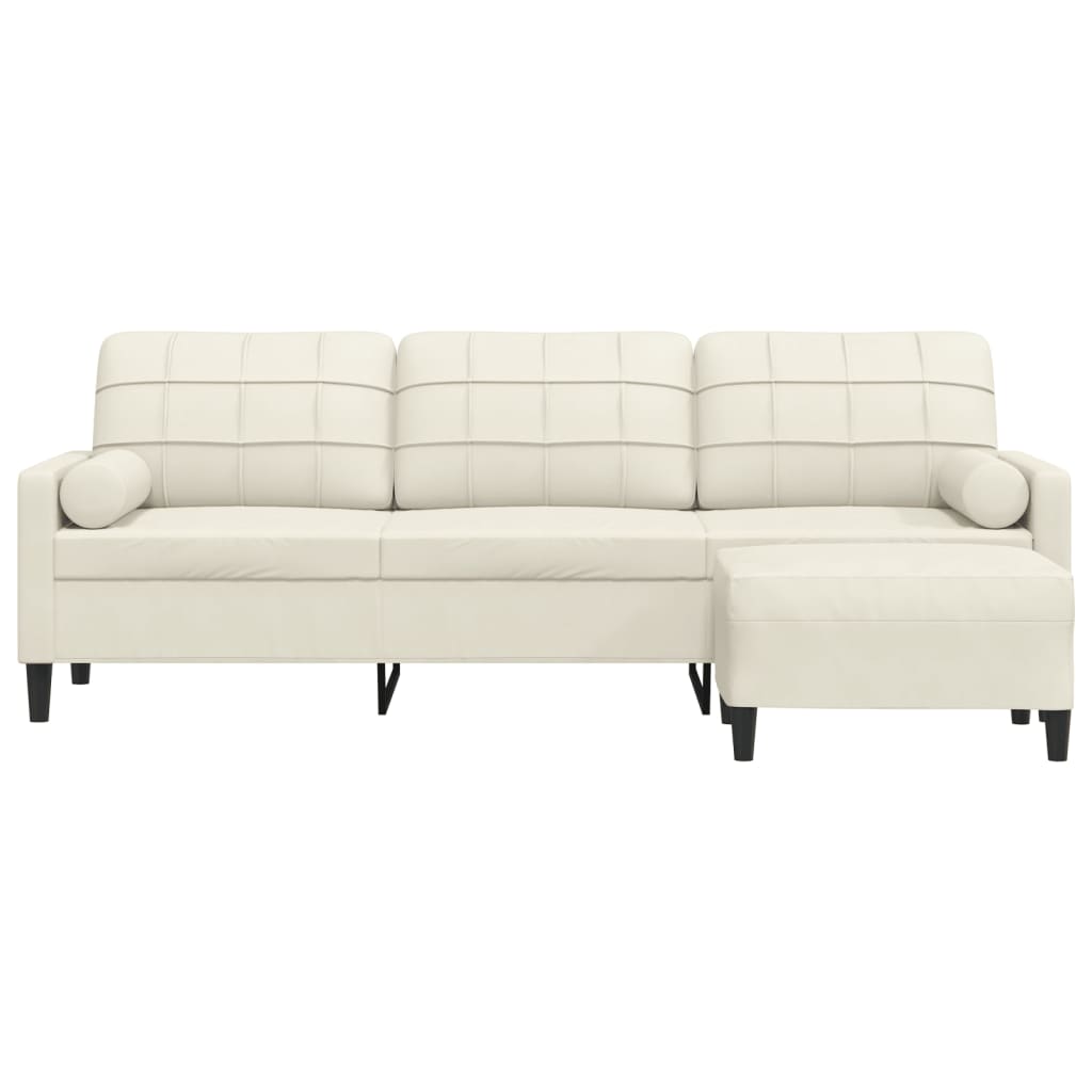 Sofá de 3 lugares com apoio de pés 210 cm veludo cor creme