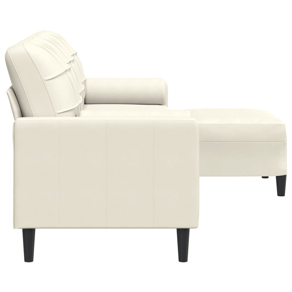 Sofá de 3 lugares com apoio de pés 210 cm veludo cor creme