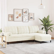 Sofá de 3 lugares com apoio de pés 210 cm veludo cor creme