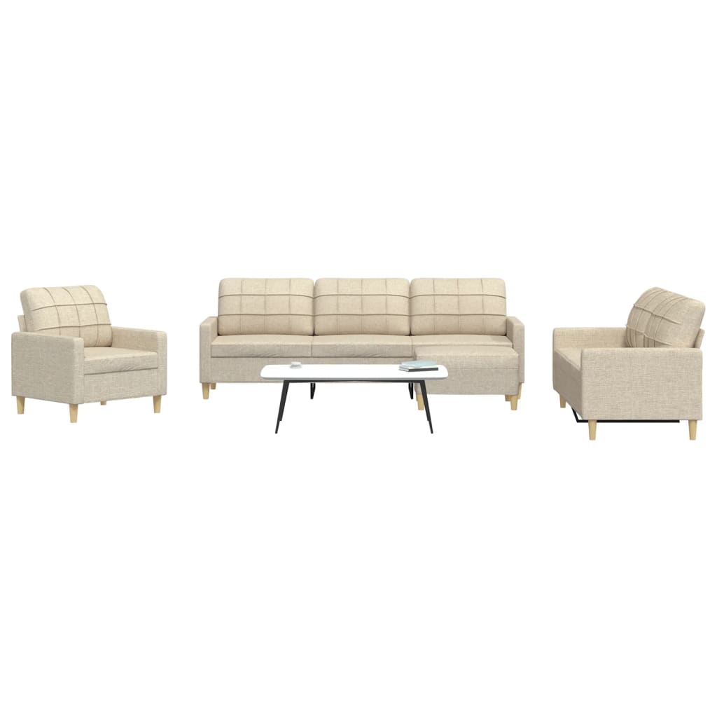 4 pcs conjunto de sofás com apoio de pés tecido cor creme